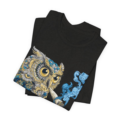 Baroque Owl Tee - Premium Airlume Cotton Cannabis Culture Ornate Bird Art