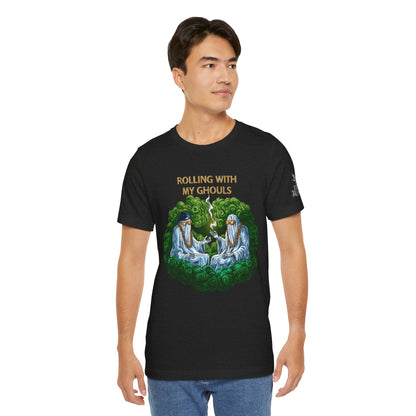 Rolling With My Ghouls HIGH ROLLER Halloween Cannabis T-Shirt - Premium Ghost Squad Circle Session 420 Apparel