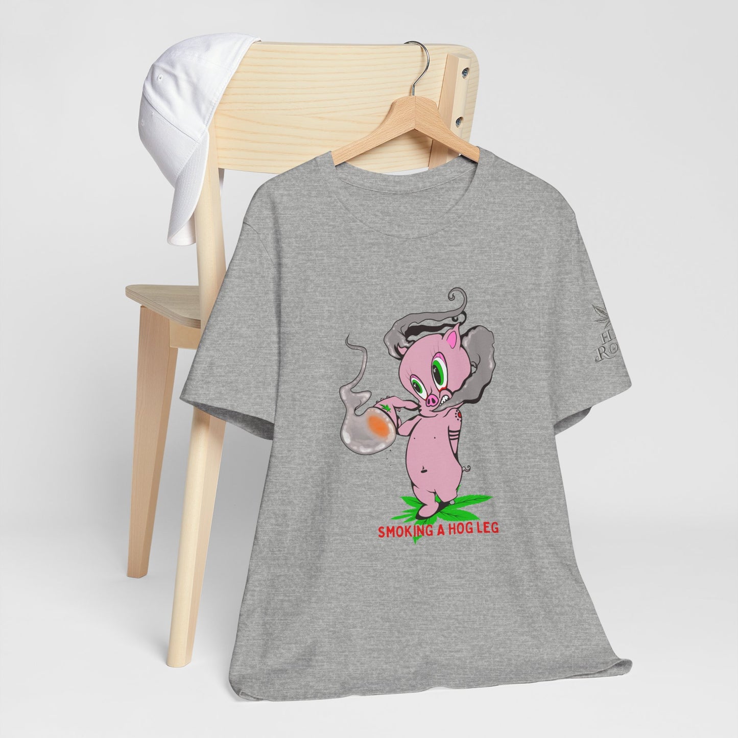 Smoking Hog Leg Pink Pig Tee - Premium Airlume Cotton Cannabis Culture Art