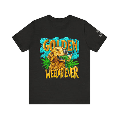 High Roller Golden Weedtriever Cannabis T-Shirt - Premium 420 Dog Lover Humor Golden Retriever Pun Comedy Pet Culture Apparel