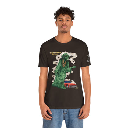 High Spirits HIGH ROLLER Halloween Cannabis Ghost T-Shirt - Premium Spectral Lowrider Phantom 420 Apparel