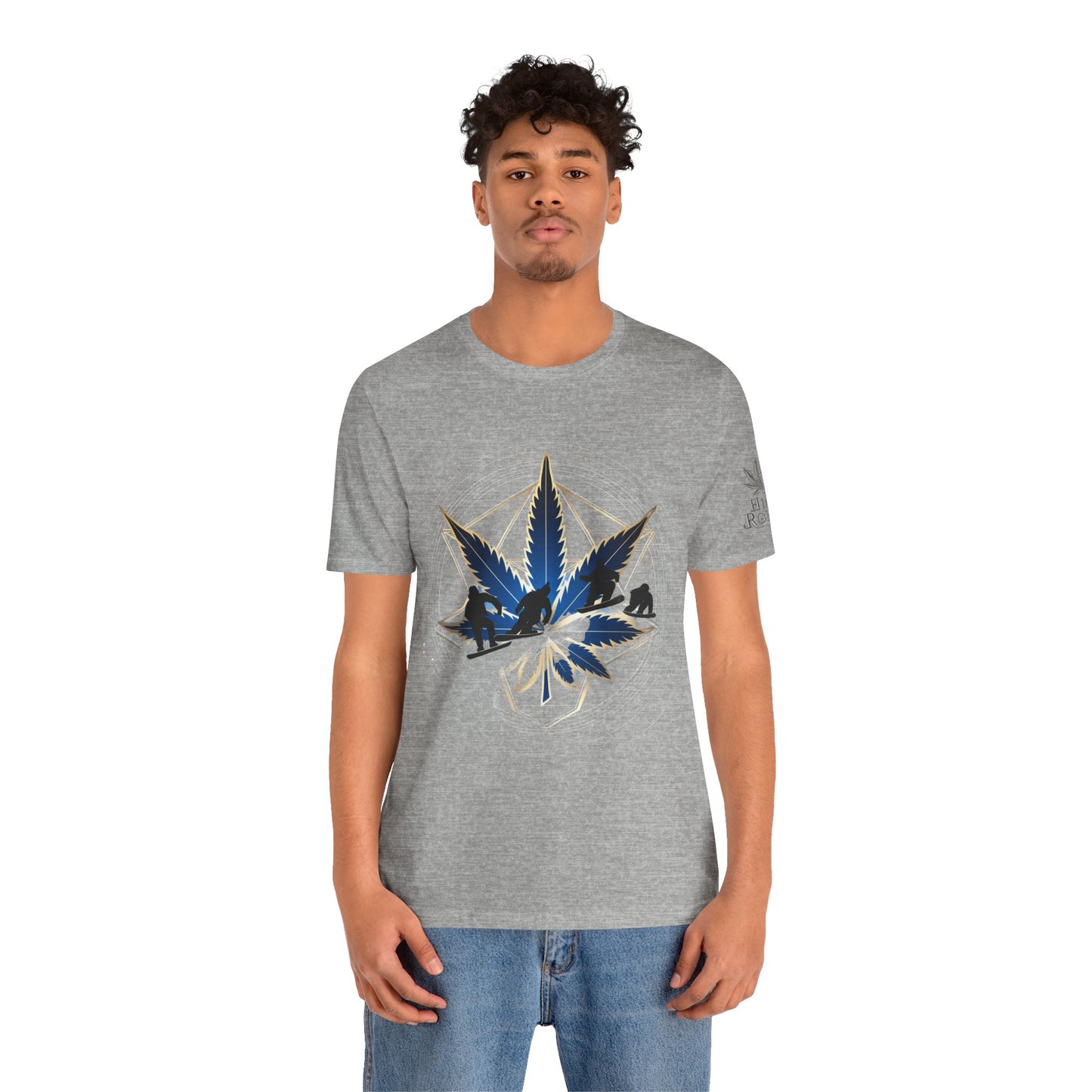 Sacred Geometry Snowboard Premium Cannabis Culture T-Shirt - Emerald Green Tee With Action Sports And Crystalline Cannabis Geometric Mandala