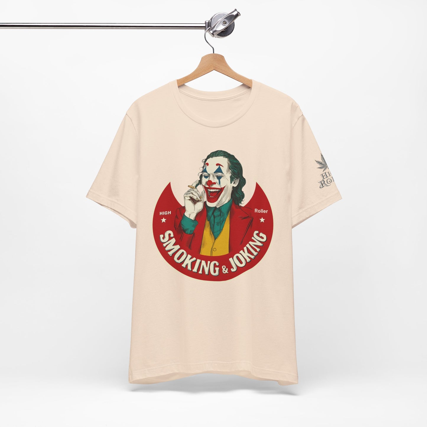 High Roller Villain T-Shirt - Premium Airlume Cotton Cannabis Joker Badge Art Tee