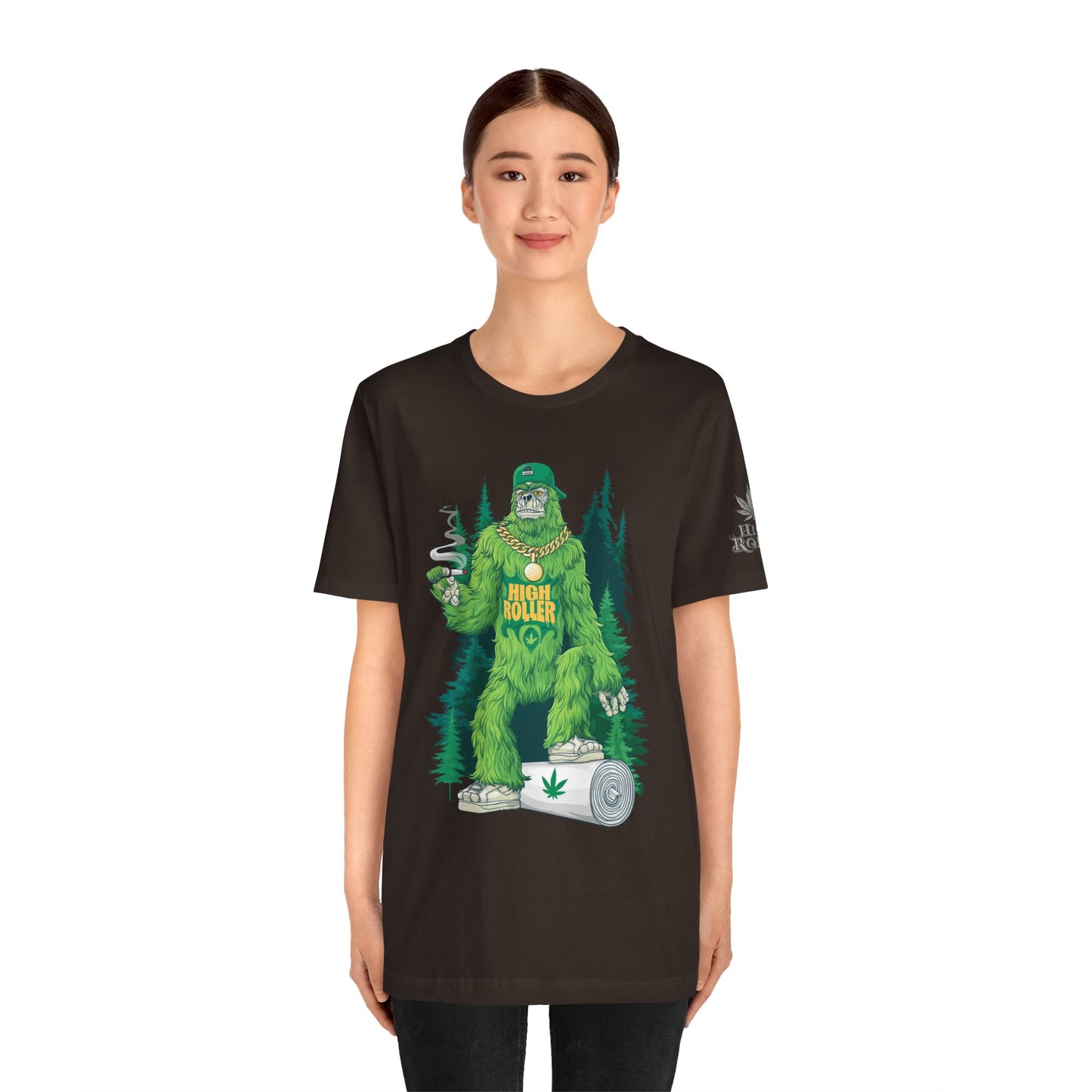 Bigfoot HIGH ROLLER Halloween Cannabis Forest T-Shirt - Premium Sasquatch Lifestyle Legend 420 Apparel