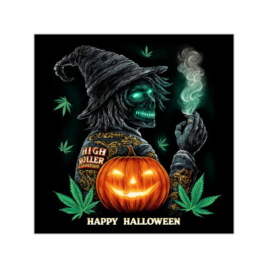 Skull Witch Cannabis Wizard Halloween Sticker - Premium Death Sorcerer HIGH ROLLER Jack O'Lantern 420 Vinyl Decal