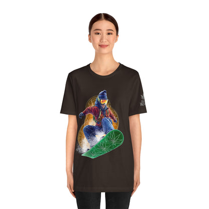 High Roller Snowboard Cannabis T-Shirt - Premium 420 Winter Sports Action Shred Mountain Lifestyle Apparel