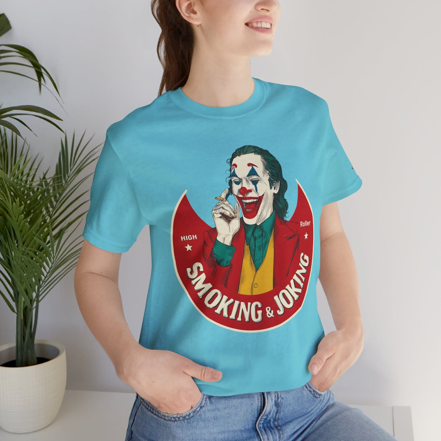 High Roller Villain T-Shirt - Premium Airlume Cotton Cannabis Joker Badge Art Tee