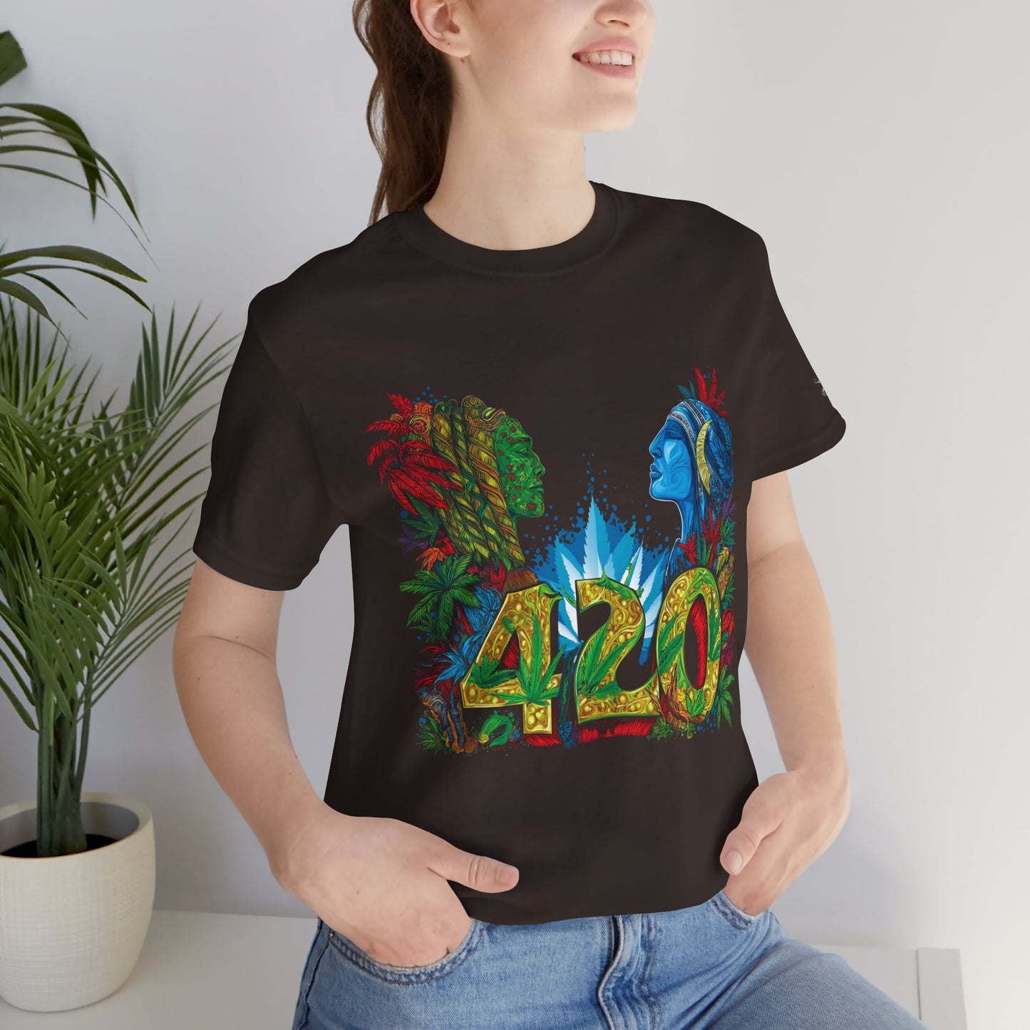 420 Celebration Premium Cannabis Culture T-Shirt - Dual Profile Art With Nature Elements And Bold 420 Typography
