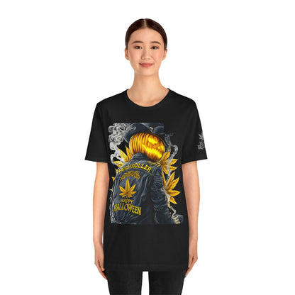 Halloween Witch Rider Cannabis T-Shirt - Premium Spooky 420 Biker Edition Apparel
