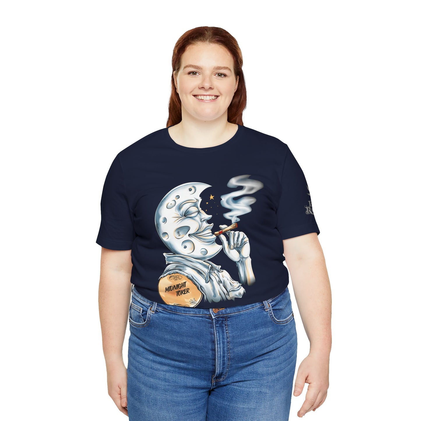 Midnight Toker Moon Tee - Celestial Cannabis Art Design | High Roller