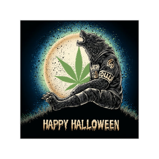 Werewolf HIGH ROLLER Halloween Cannabis Moon Sticker - Premium Lycanthrope Leather Jacket 420 Vinyl Decal