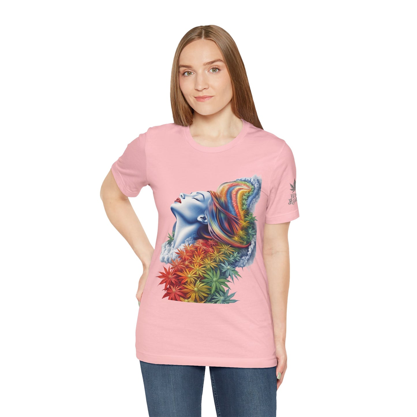Rainbow Bloom Tee - Premium Airlume Cotton Cannabis Culture Spectrum Goddess Art