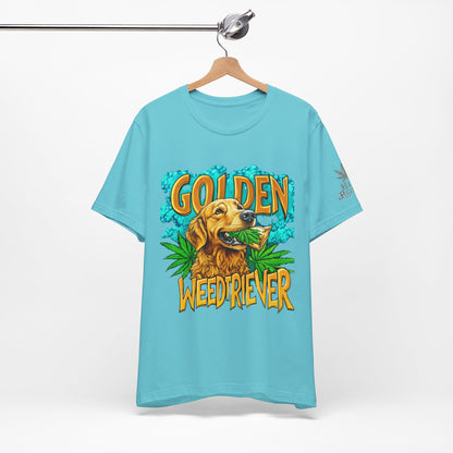 High Roller Golden Weedtriever Cannabis T-Shirt - Premium 420 Dog Lover Humor Golden Retriever Pun Comedy Pet Culture Apparel