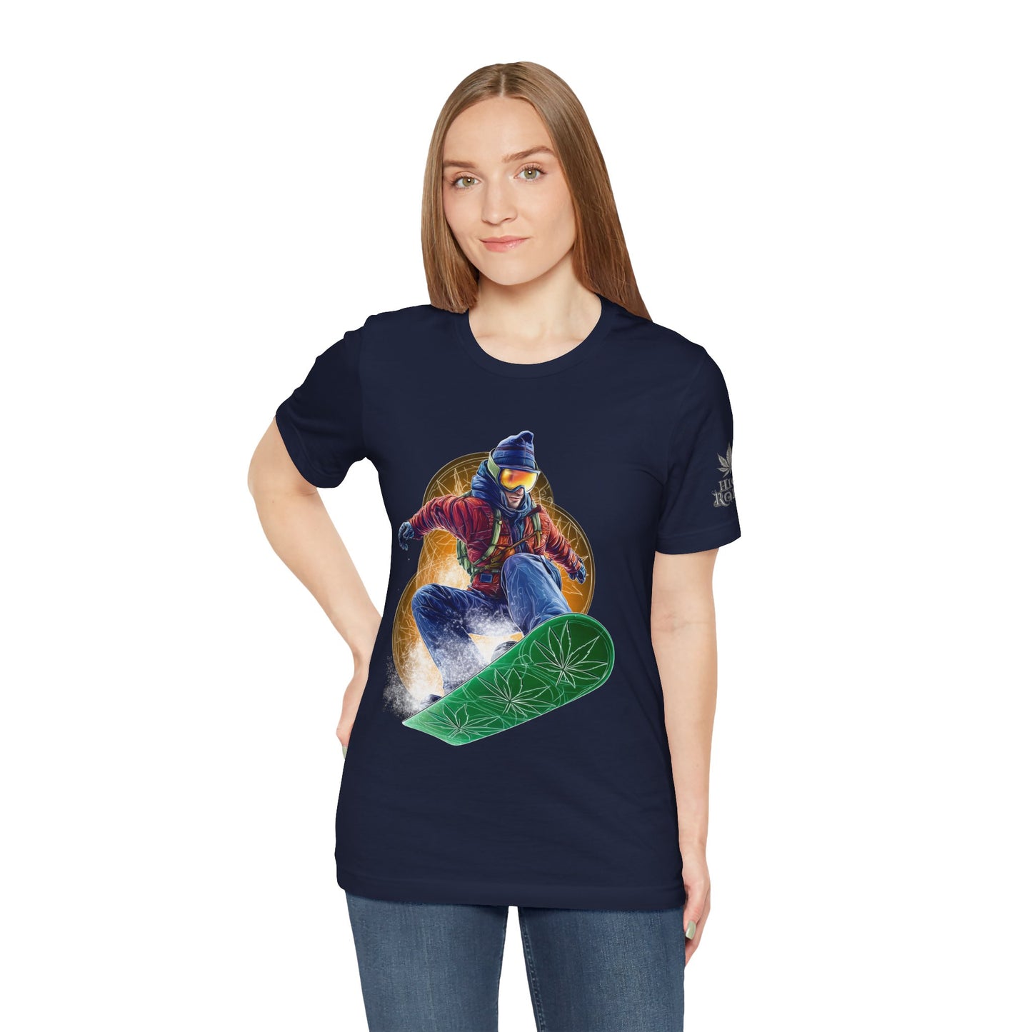 High Roller Snowboard Cannabis T-Shirt - Premium 420 Winter Sports Action Shred Mountain Lifestyle Apparel