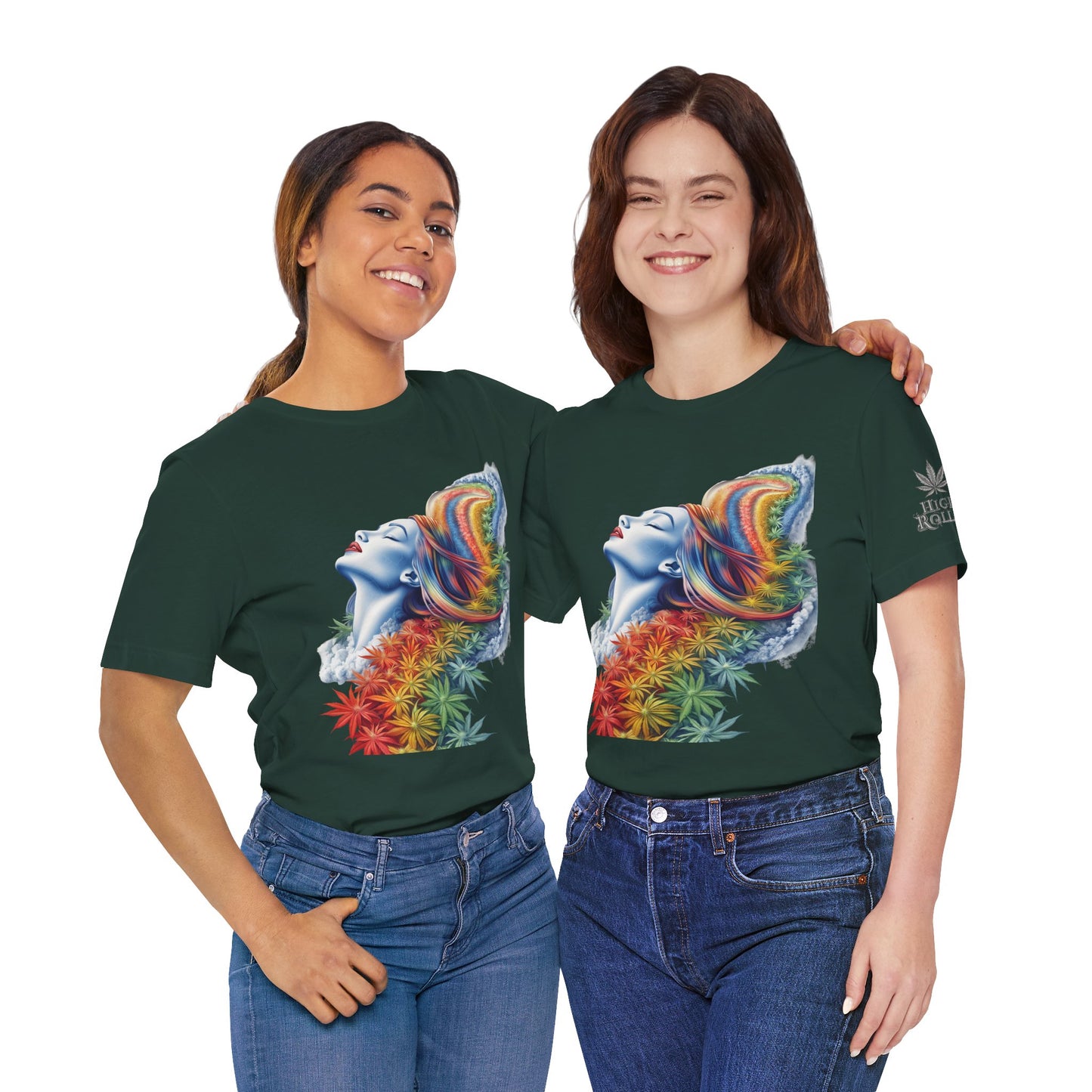 Rainbow Bloom Tee - Premium Airlume Cotton Cannabis Culture Spectrum Goddess Art