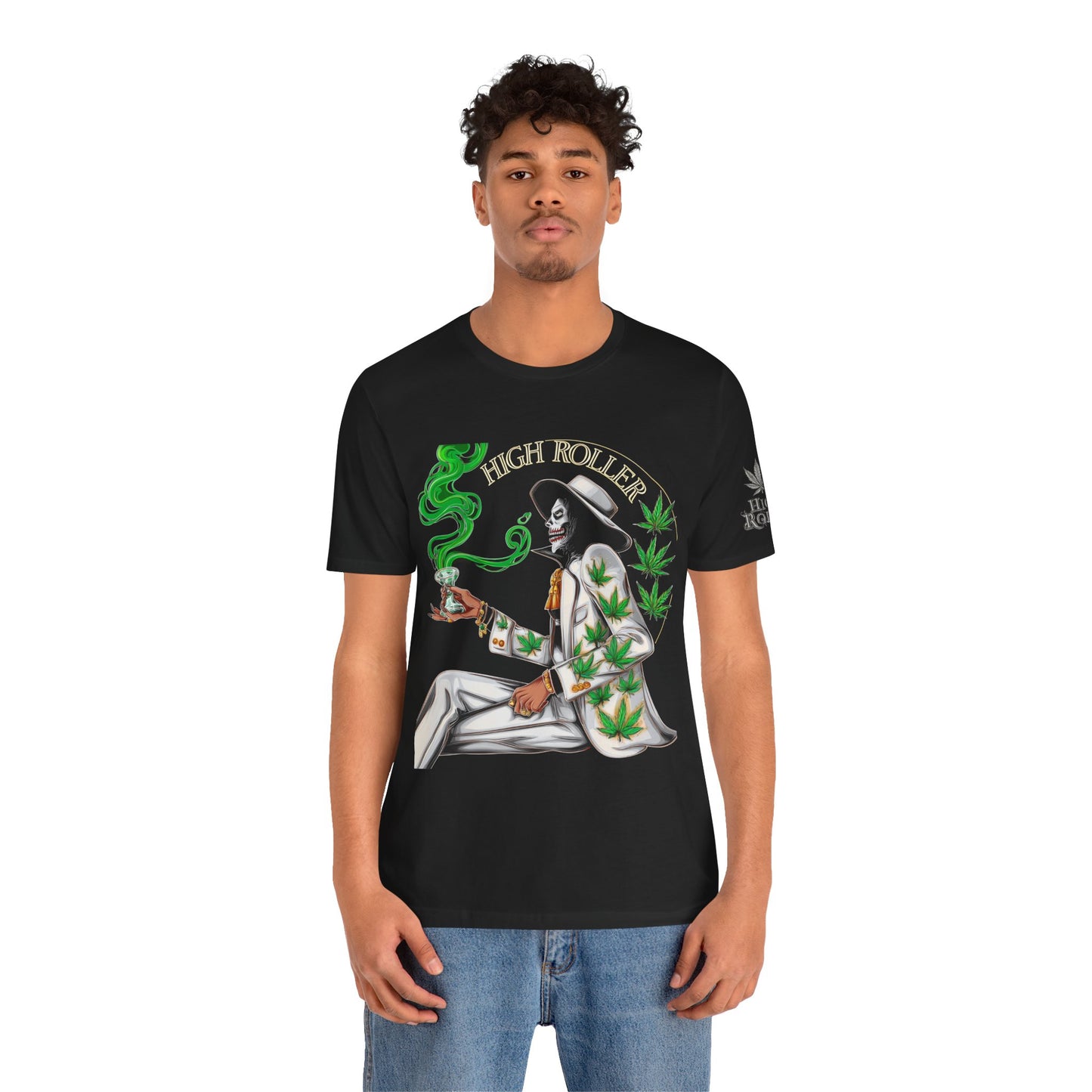 Skeletal HIGH ROLLER Halloween Cannabis Lounge T-Shirt - Premium Death's Day Off Botanical Relaxation 420 Apparel