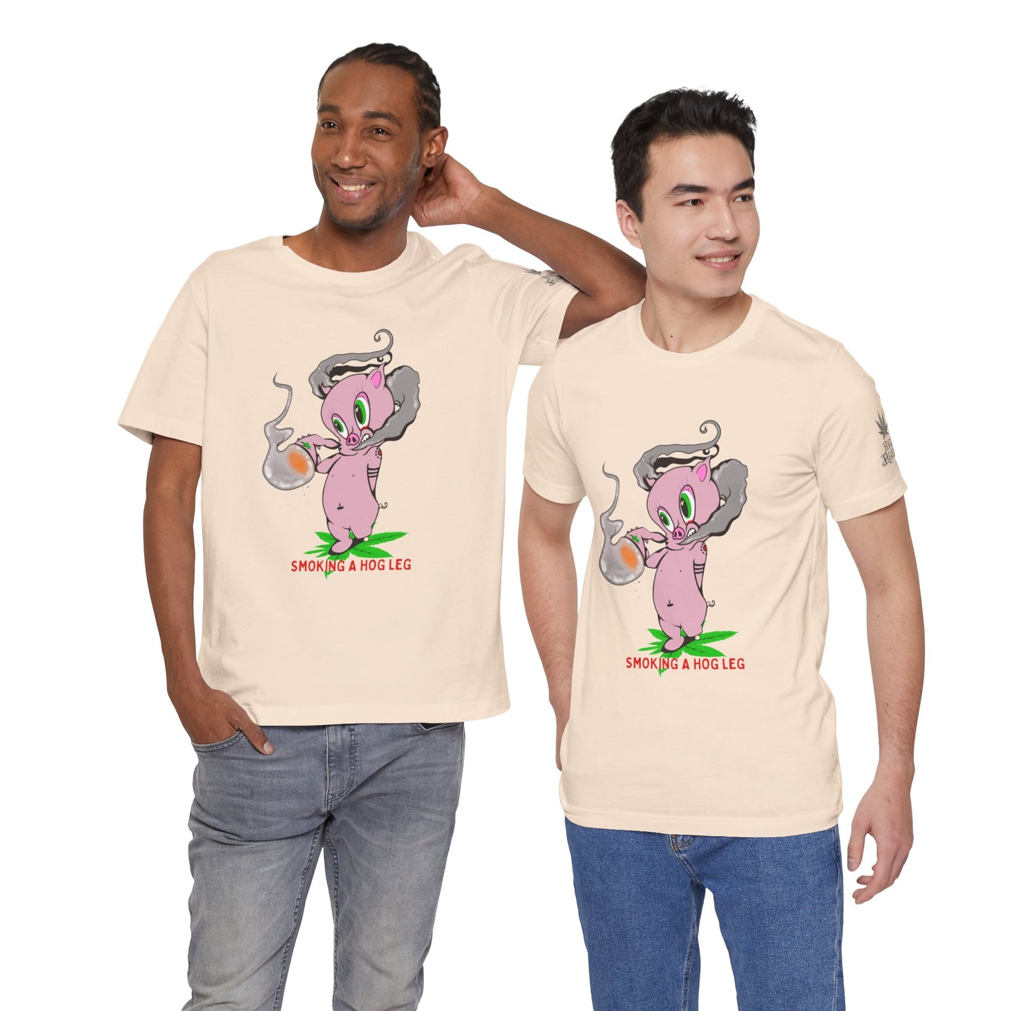 Smoking Hog Leg Pink Pig Tee - Premium Airlume Cotton Cannabis Culture Art