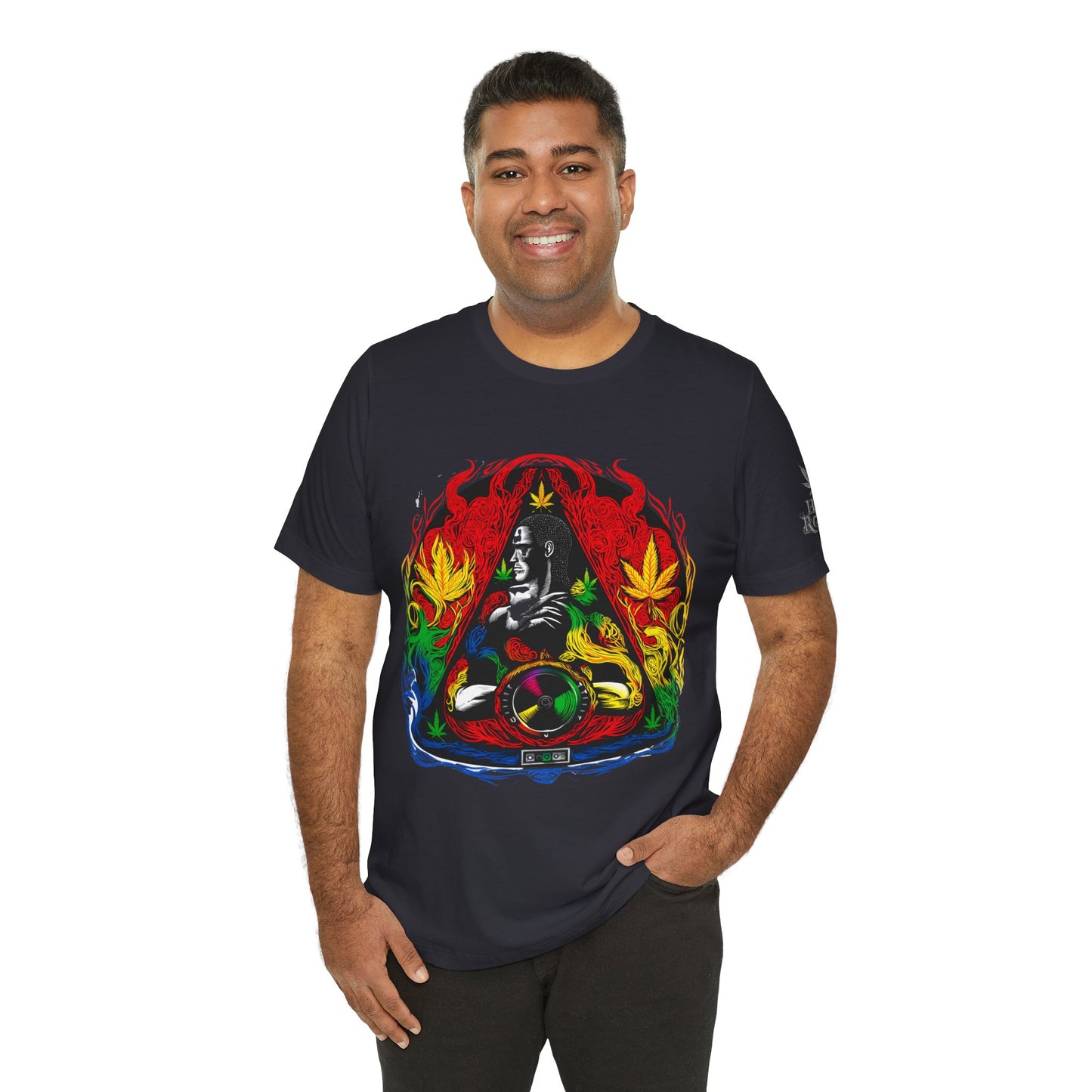 High Roller Sacred Buddha Cannabis T-Shirt - Premium 420 Spiritual Meditation Enlightenment Botanical Artistry Apparel