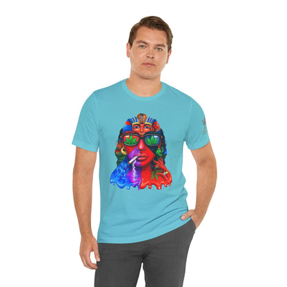 Pharaoh Vision Premium Cannabis Culture T-Shirt - Ancient Egyptian Royalty With Modern Cannabis Celebration And Psychedelic Split-Face Art