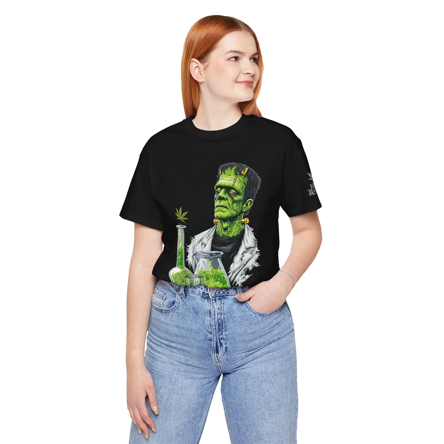Frankenstein's Laboratory HIGH ROLLER Halloween Cannabis T-Shirt - Premium Monster Scientist 420 Experiment Apparel
