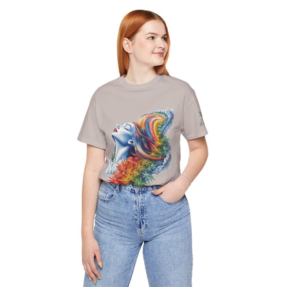 Rainbow Bloom Tee - Premium Airlume Cotton Cannabis Culture Spectrum Goddess Art