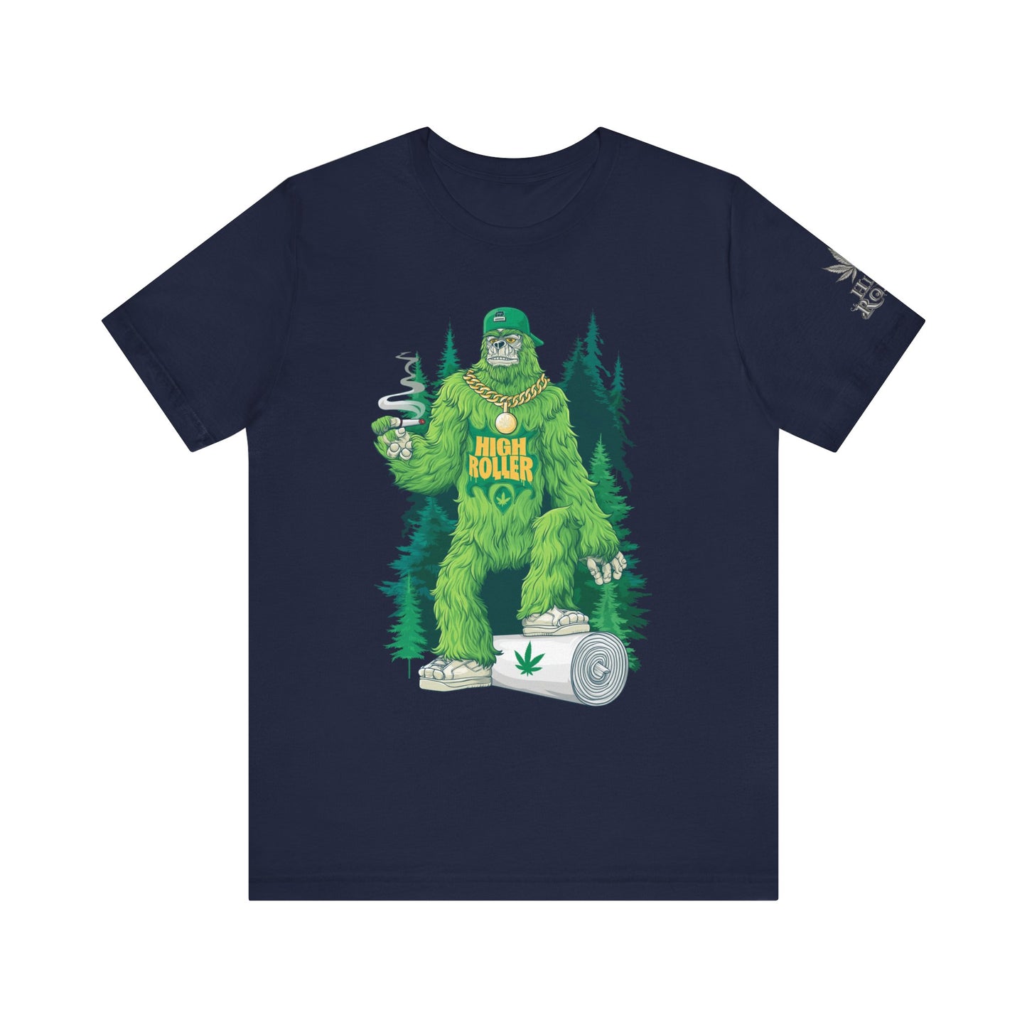 Bigfoot HIGH ROLLER Halloween Cannabis Forest T-Shirt - Premium Sasquatch Lifestyle Legend 420 Apparel
