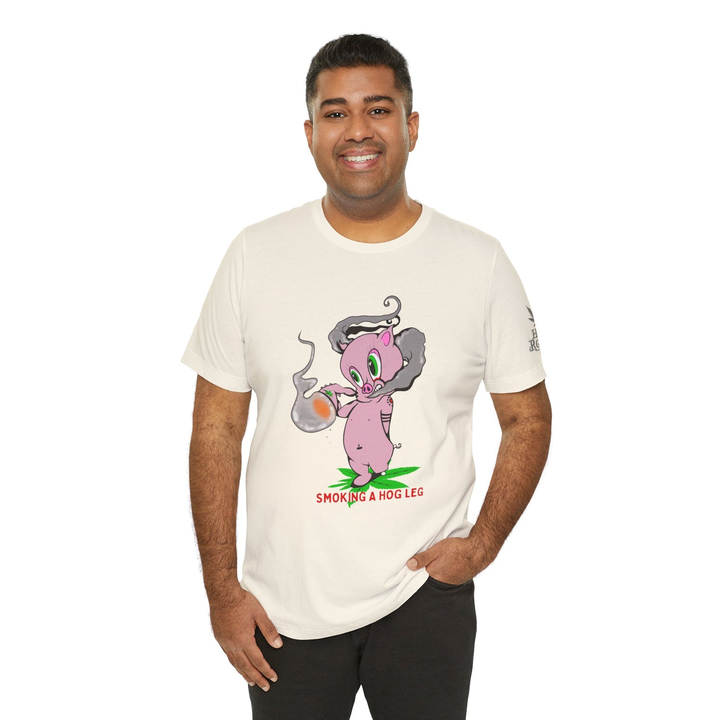 Smoking Hog Leg Pink Pig Tee - Premium Airlume Cotton Cannabis Culture Art