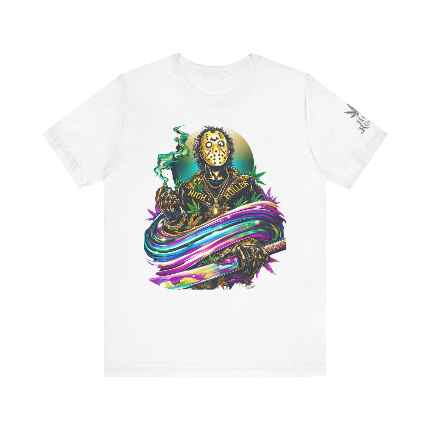 Psychedelic Jason Swoosh Cannabis T-Shirt - Premium Horror 420 Orange Edition Apparel