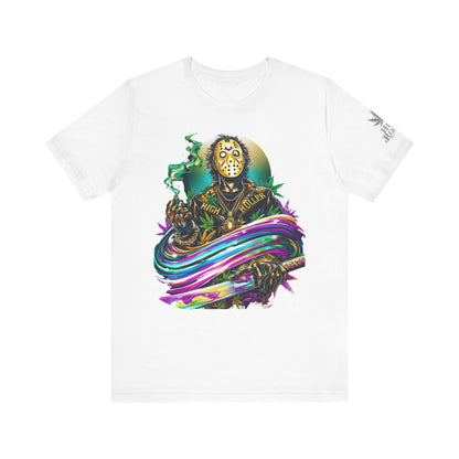 Psychedelic Jason Swoosh Cannabis T-Shirt - Premium Horror 420 Orange Edition Apparel