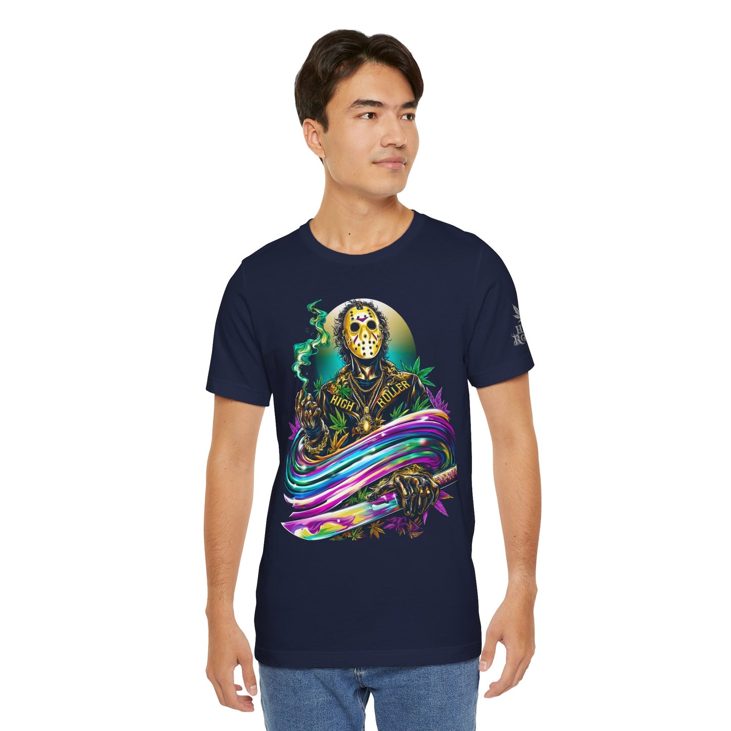 Psychedelic Jason Swoosh Cannabis T-Shirt - Premium Horror 420 Orange Edition Apparel