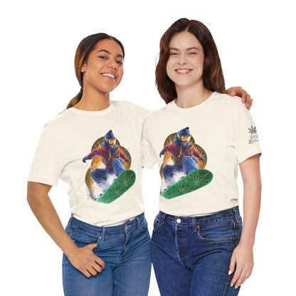 High Roller Snowboard Cannabis T-Shirt - Premium 420 Winter Sports Action Shred Mountain Lifestyle Apparel