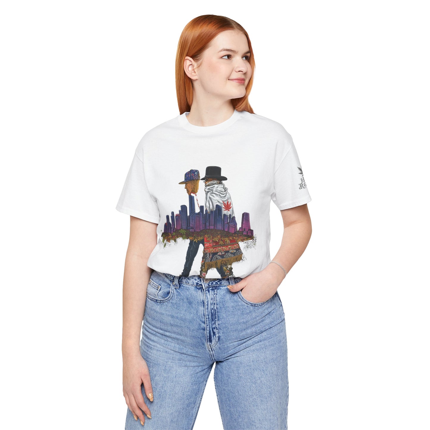 High Roller Urban Legends Cannabis T-Shirt - Premium 420 City Skyline Street Culture Double Exposure Apparel
