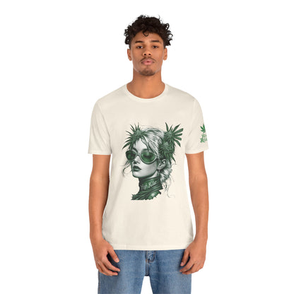 Green Queen T-Shirt - Premium Airlume Cotton Cannabis Crown Portrait Art Tee