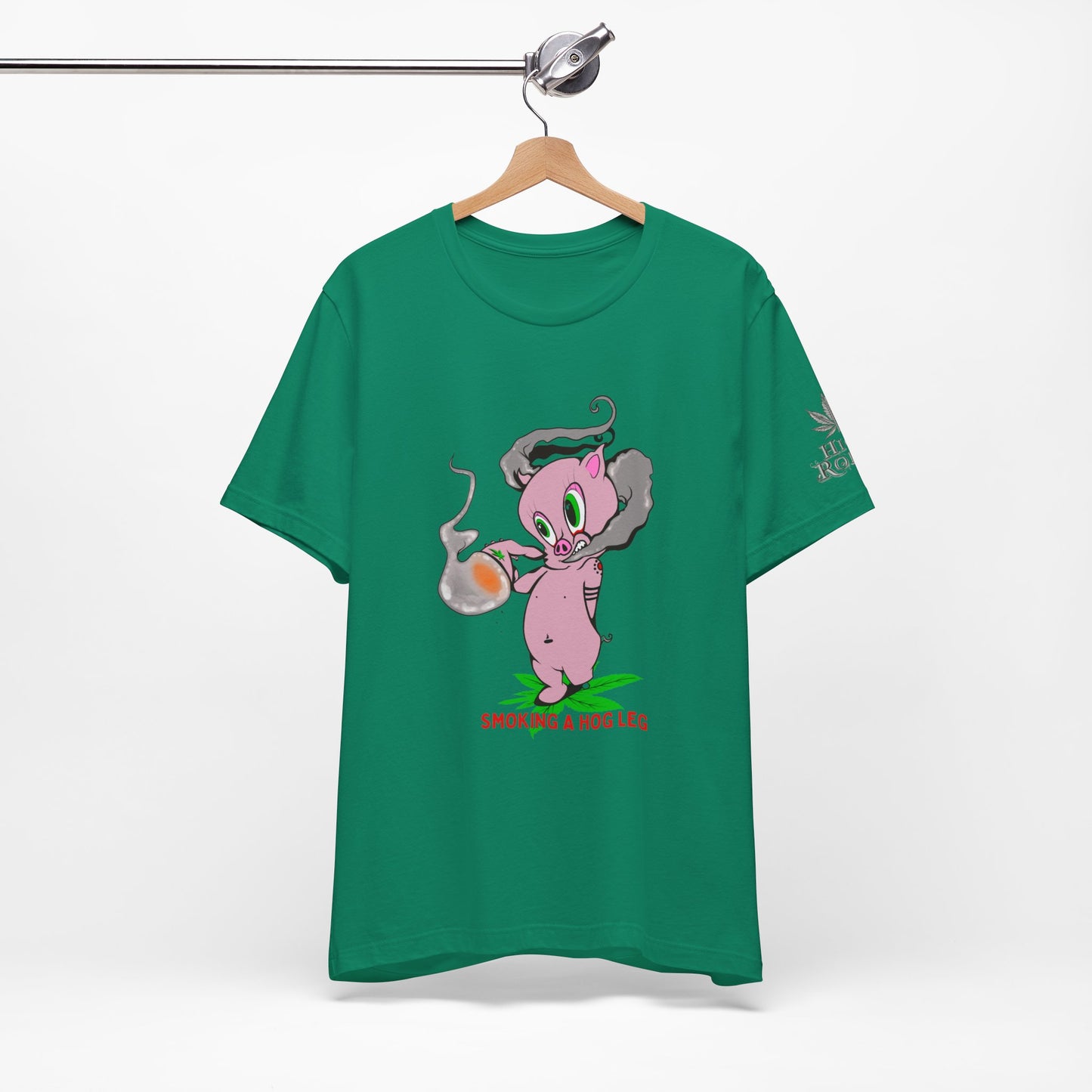 Smoking Hog Leg Pink Pig Tee - Premium Airlume Cotton Cannabis Culture Art