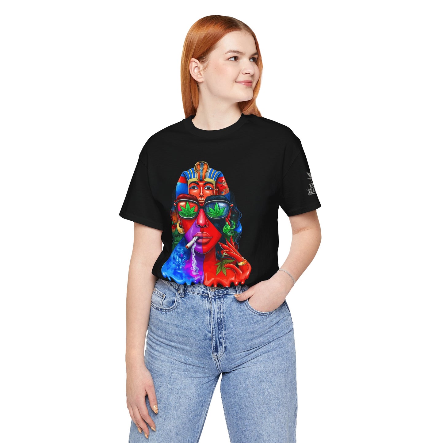 Pharaoh Vision Premium Cannabis Culture T-Shirt - Ancient Egyptian Royalty With Modern Cannabis Celebration And Psychedelic Split-Face Art