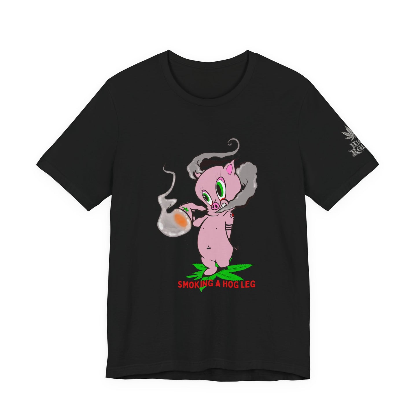 Smoking Hog Leg Pink Pig Tee - Premium Airlume Cotton Cannabis Culture Art