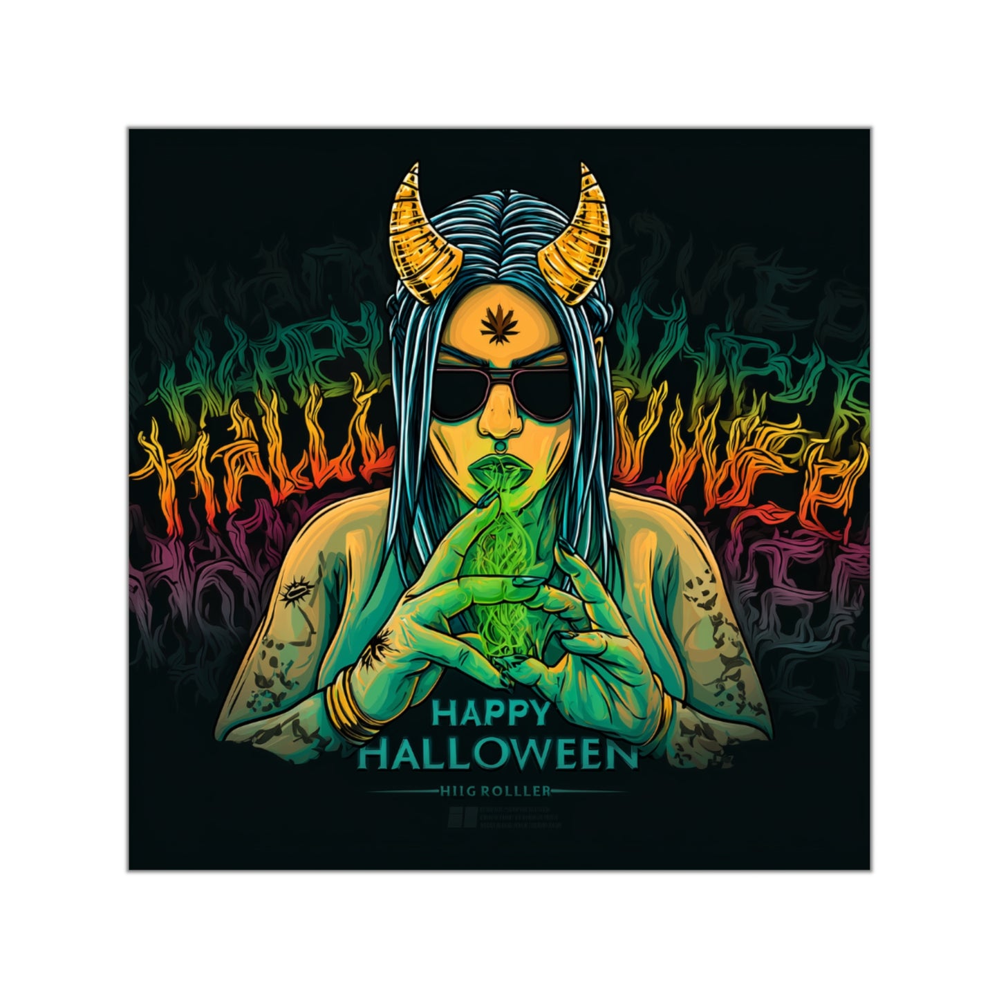 Demon Goddess Cannabis Oracle Halloween Sticker - Premium Devil Woman HIGH ROLLER Psychedelic 420 Vinyl Decal
