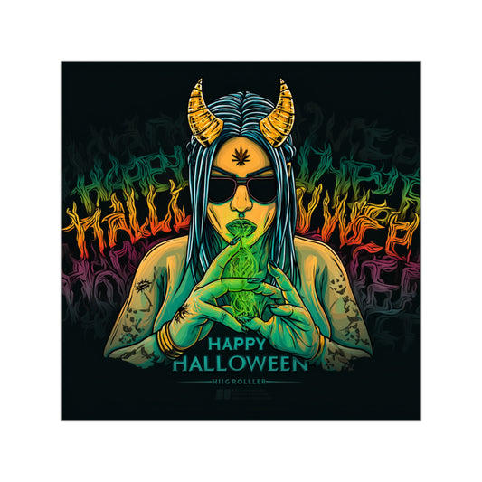Demon Goddess Cannabis Oracle Halloween Sticker - Premium Devil Woman HIGH ROLLER Psychedelic 420 Vinyl Decal