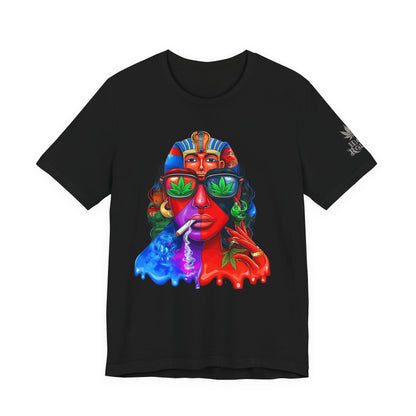 Pharaoh Vision Premium Cannabis Culture T-Shirt - Ancient Egyptian Royalty With Modern Cannabis Celebration And Psychedelic Split-Face Art
