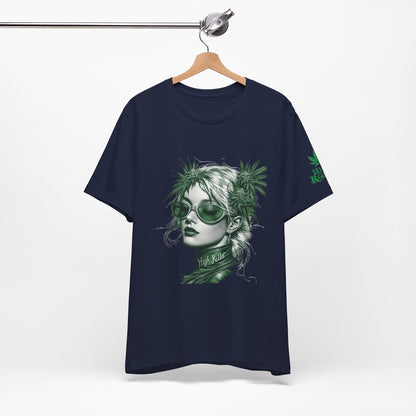 Green Queen T-Shirt - Premium Airlume Cotton Cannabis Crown Portrait Art Tee