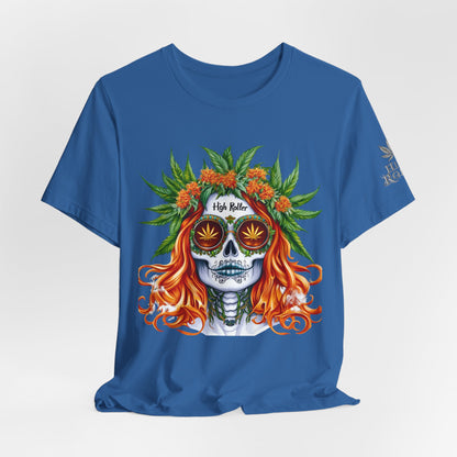 Sugar Skull Goddess Tee - Premium Airlume Cotton Cannabis Culture Day of Dead Art