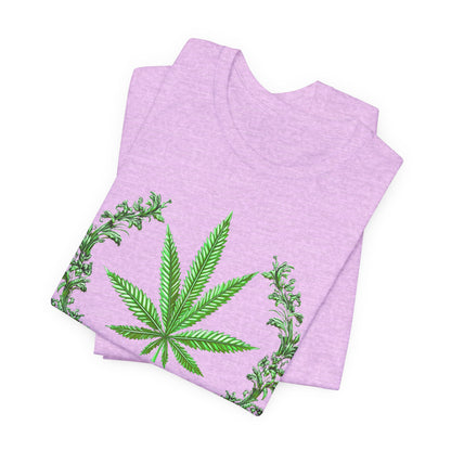 Cannabis Crest Wreath Tee - Botanical Elegance Art Design | High Roller