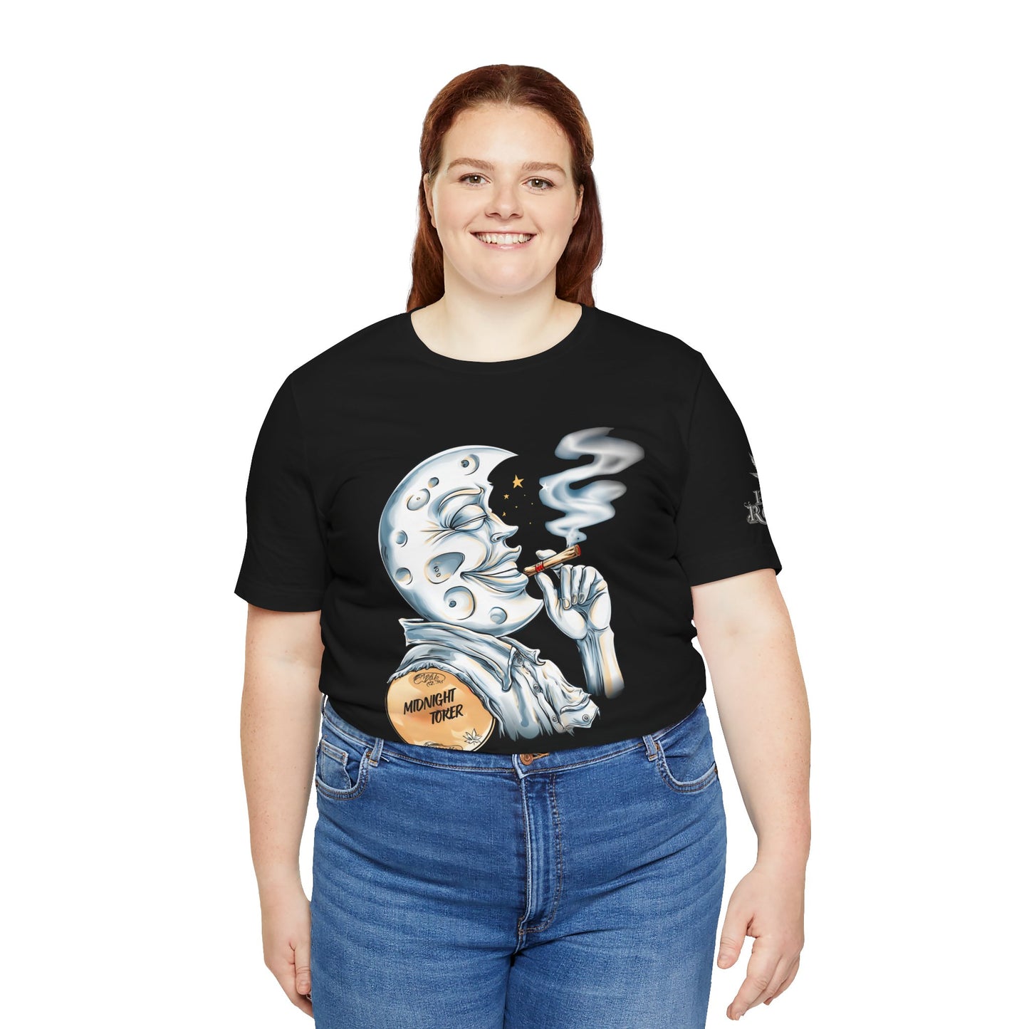 Midnight Toker Moon Tee - Celestial Cannabis Art Design | High Roller