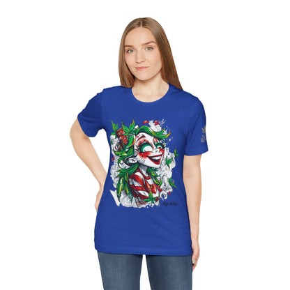High Roller Jester Queen Cannabis T-Shirt - Premium 420 Harlequin Beauty Holiday Celebration Apparel