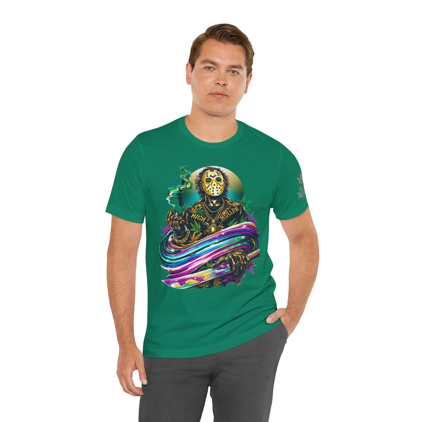 Psychedelic Jason Swoosh Cannabis T-Shirt - Premium Horror 420 Orange Edition Apparel