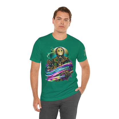 Psychedelic Jason Swoosh Cannabis T-Shirt - Premium Horror 420 Orange Edition Apparel