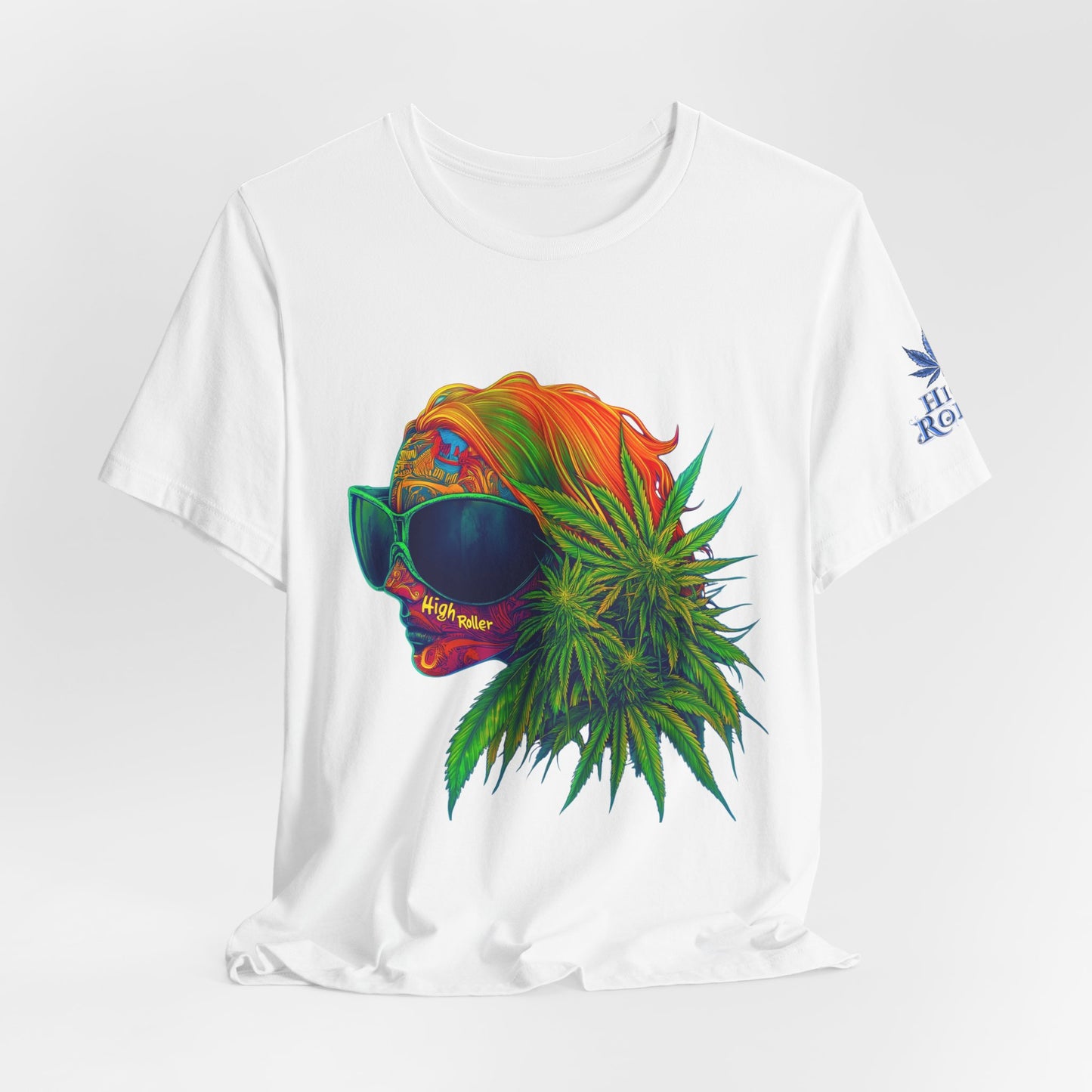 Psychedelic Cannabis Skull Tee - Neon Profile Art Design | High Roller
