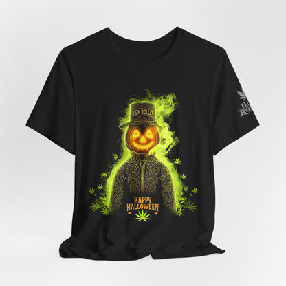 Spectral Pumpkin HIGH ROLLER Halloween T-Shirt - Premium Dark Cannabis Apparel