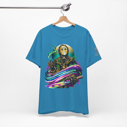 Psychedelic Jason Swoosh Cannabis T-Shirt - Premium Horror 420 Orange Edition Apparel