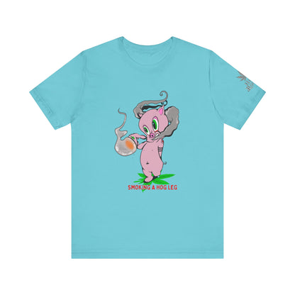 Smoking Hog Leg Pink Pig Tee - Premium Airlume Cotton Cannabis Culture Art